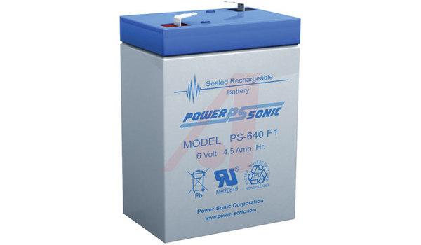Battery, Sealed Lead Acid, 6 VDC, 4.5 A.H., Rechargeable, F1 Term., 1.60 lbs