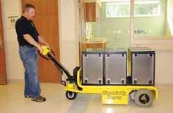 Heavy-duty, battery powered, motorized cart for hauling equipment, materials, and parts.