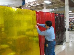Kwik-Snap interlocking safety curtains allow users to easily and quickly create a safer work space