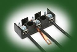 HIGH-CURRENT TERMINAL  BLOCKS ACCEPT ALUMINUM WIRE AS WELL AS COPPER