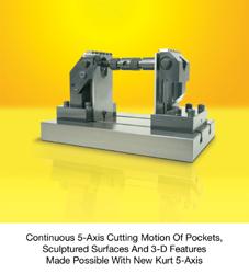 Continuous 5-Axis Cutting Motion Of Pockets, Sculptured Surfaces, And 3-D Features Made Possible With New 5-Axis Vise Clamping System